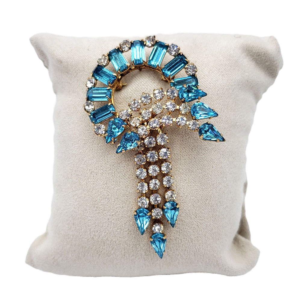 Thumbnail: Vintage Antoinette 1/20 12K Gold Filled Aqua Blue Rhinestone Brooch