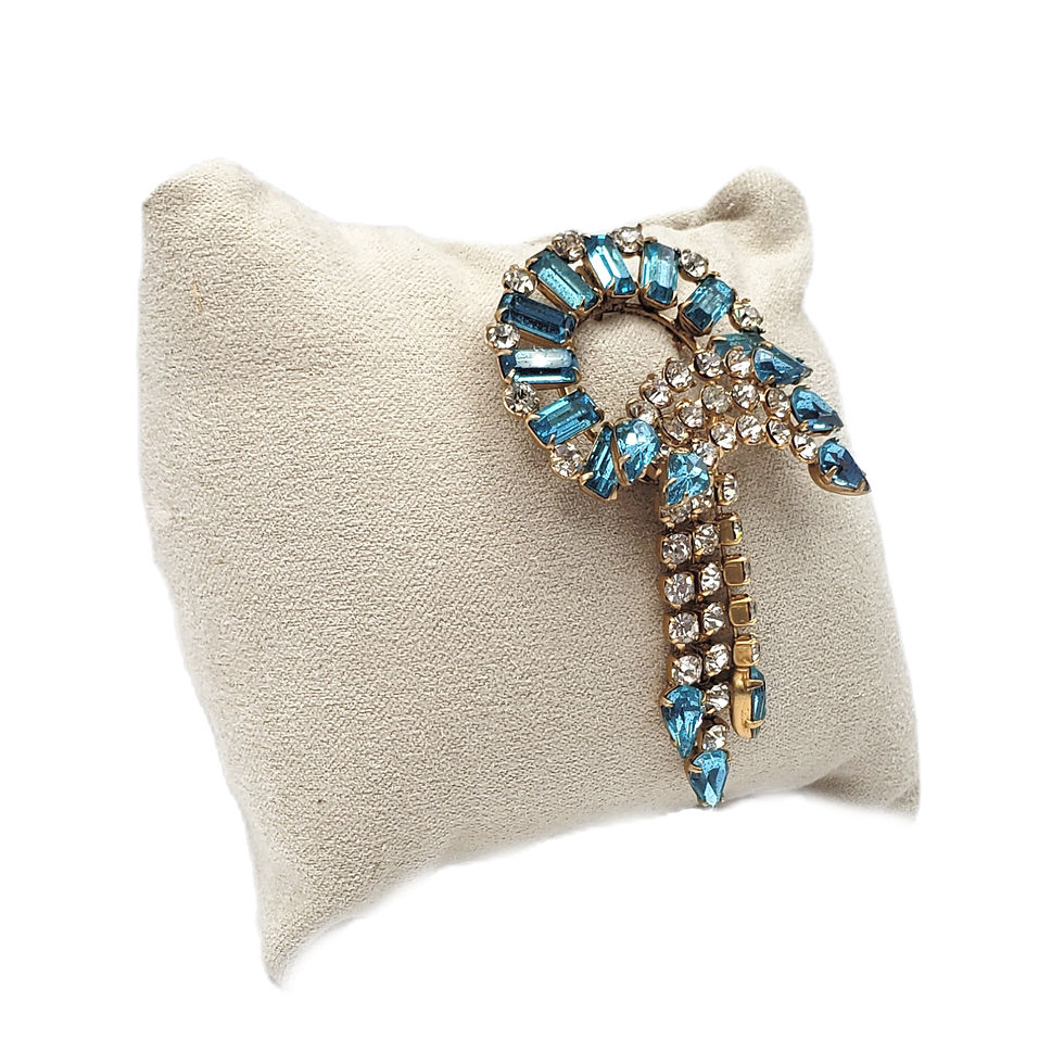 Thumbnail: Vintage Antoinette 1/20 12K Gold Filled Aqua Blue Rhinestone Brooch