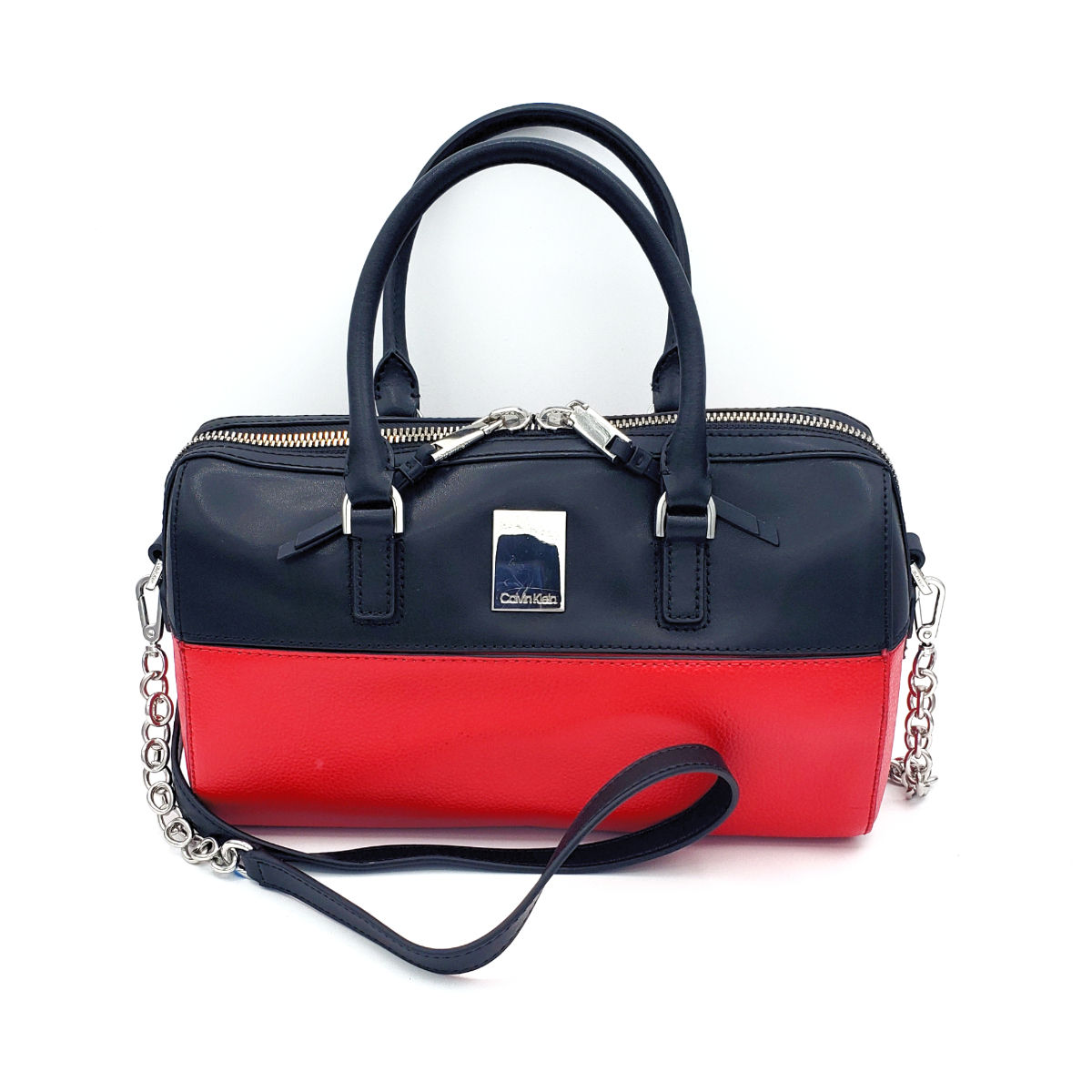 Calvin Klein Black and Red Leather Satchel Purse