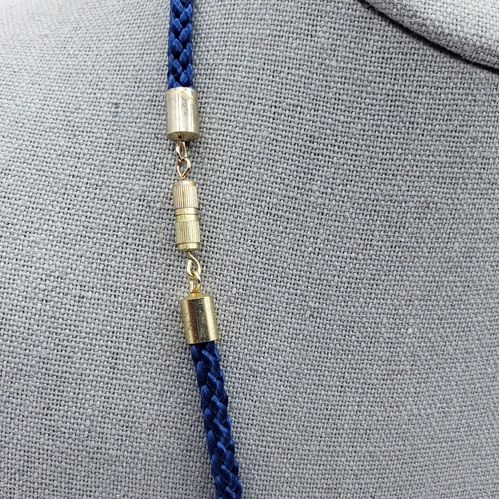 Thumbnail: Vintage Chinese Cloisonne Blue Enamel Floral Tassel Pendant Necklace