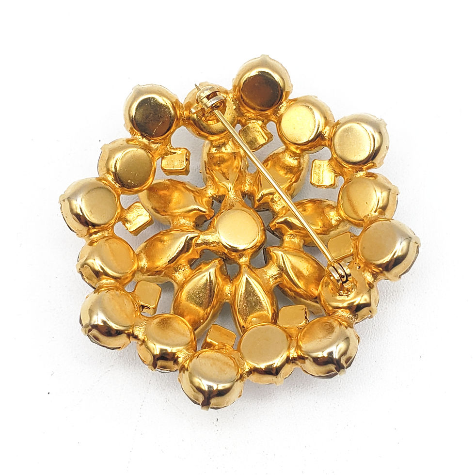 Thumbnail: Vintage 2" Aurora Borealis Rhinestone Tiered Flower Brooch Gold Pin