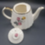 Vintage Sadler Made in England Teapot Fluted Ribbed Pink Yellow Roses Gold Trim