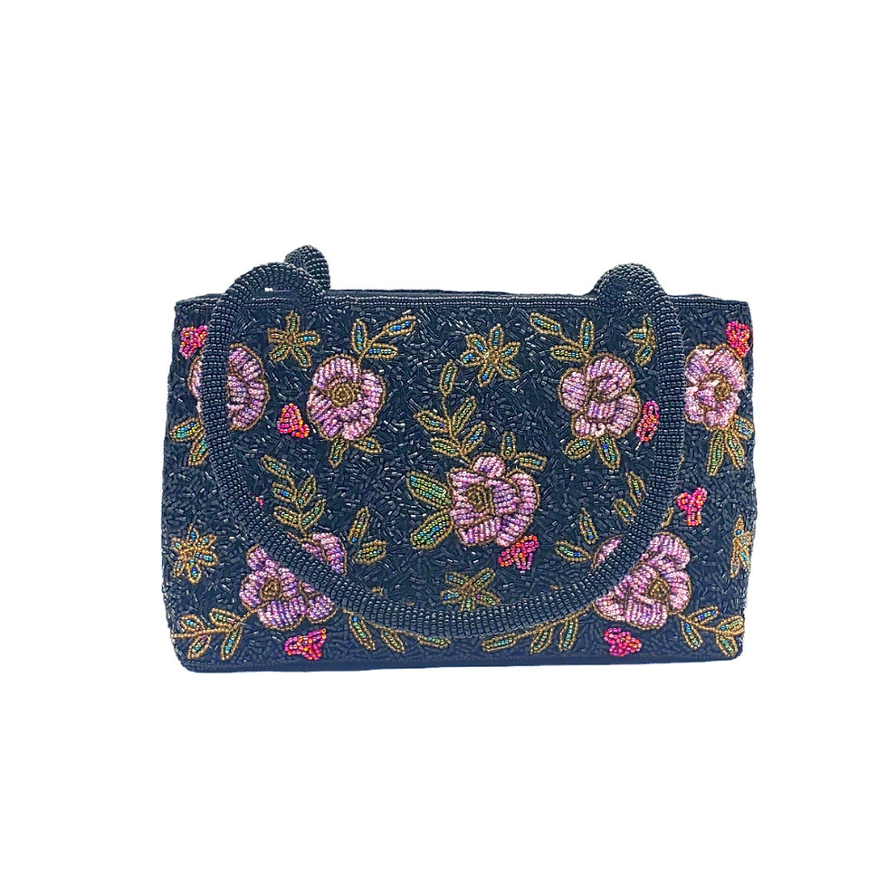 Vintage Black Floral Beaded Handbag