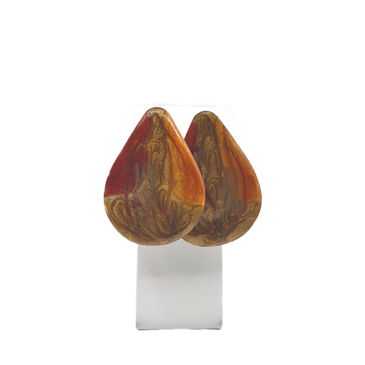 Vintage Large Marbleized Enamel Tear Drop Earrings