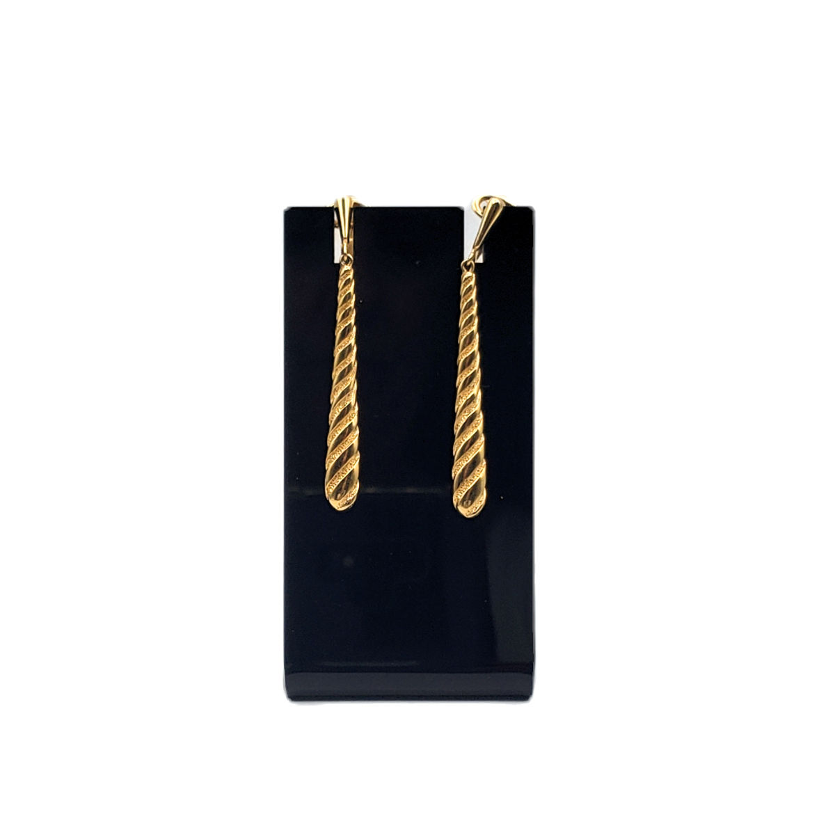 VTG Crown Trifari Gold Tone Twisted Rope Column Dangle Clip On Earrings 2"