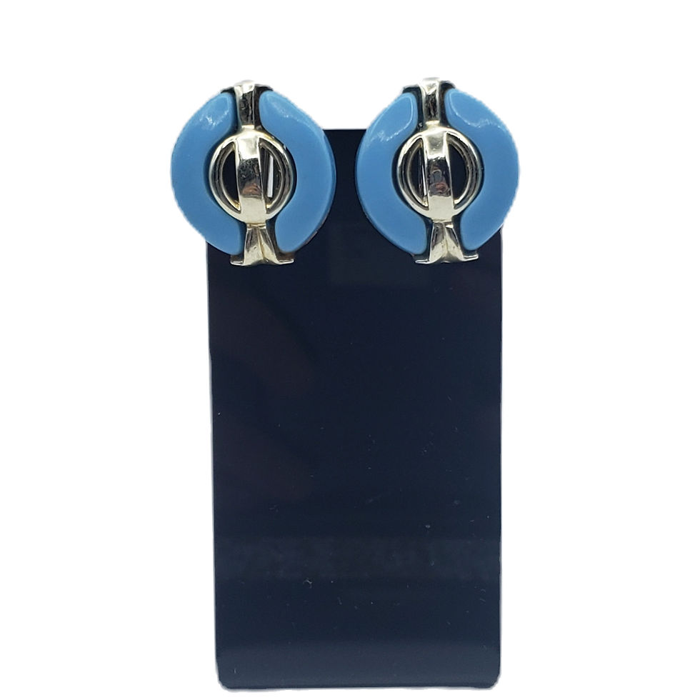 Thumbnail: Vintage Mid-Century Sky Blue Wavy Link Necklace & Earring Set