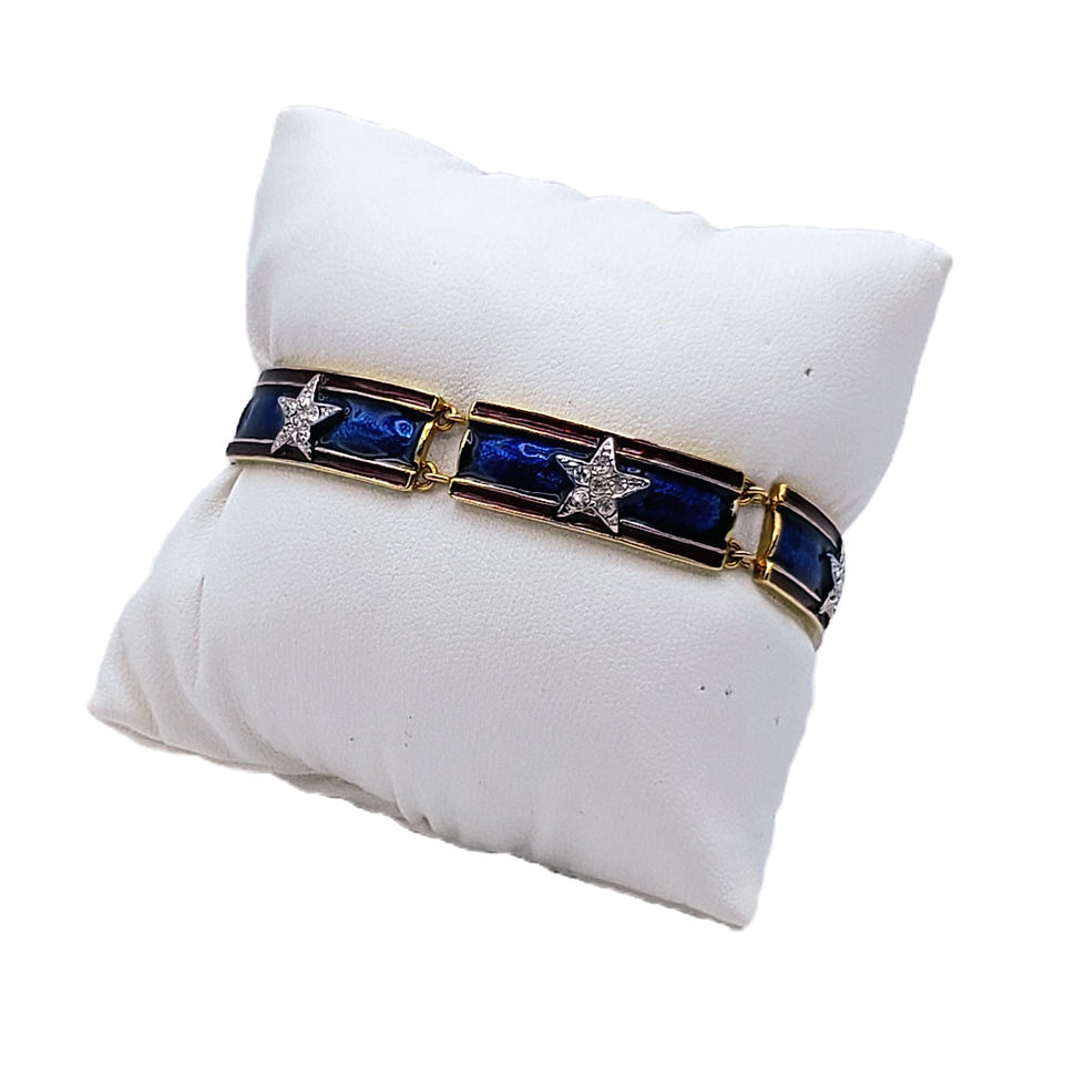 Vintage 2006 AD Blue Enamel Star LinkGold Tone Patriotic Bracelet Y2K Revival