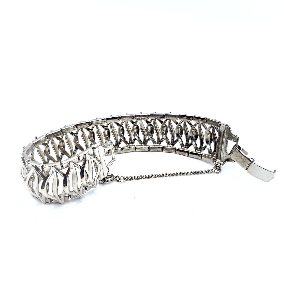 Thumbnail: Vintage Silver Tone Openwork Lattice Link Bracelet Wide Safety Chain MCM