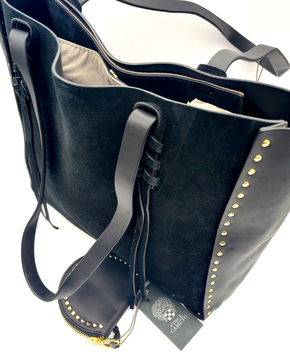 Thumbnail: Vince Camuto Enora black suede and leather tote bag with suede body and leather side panels