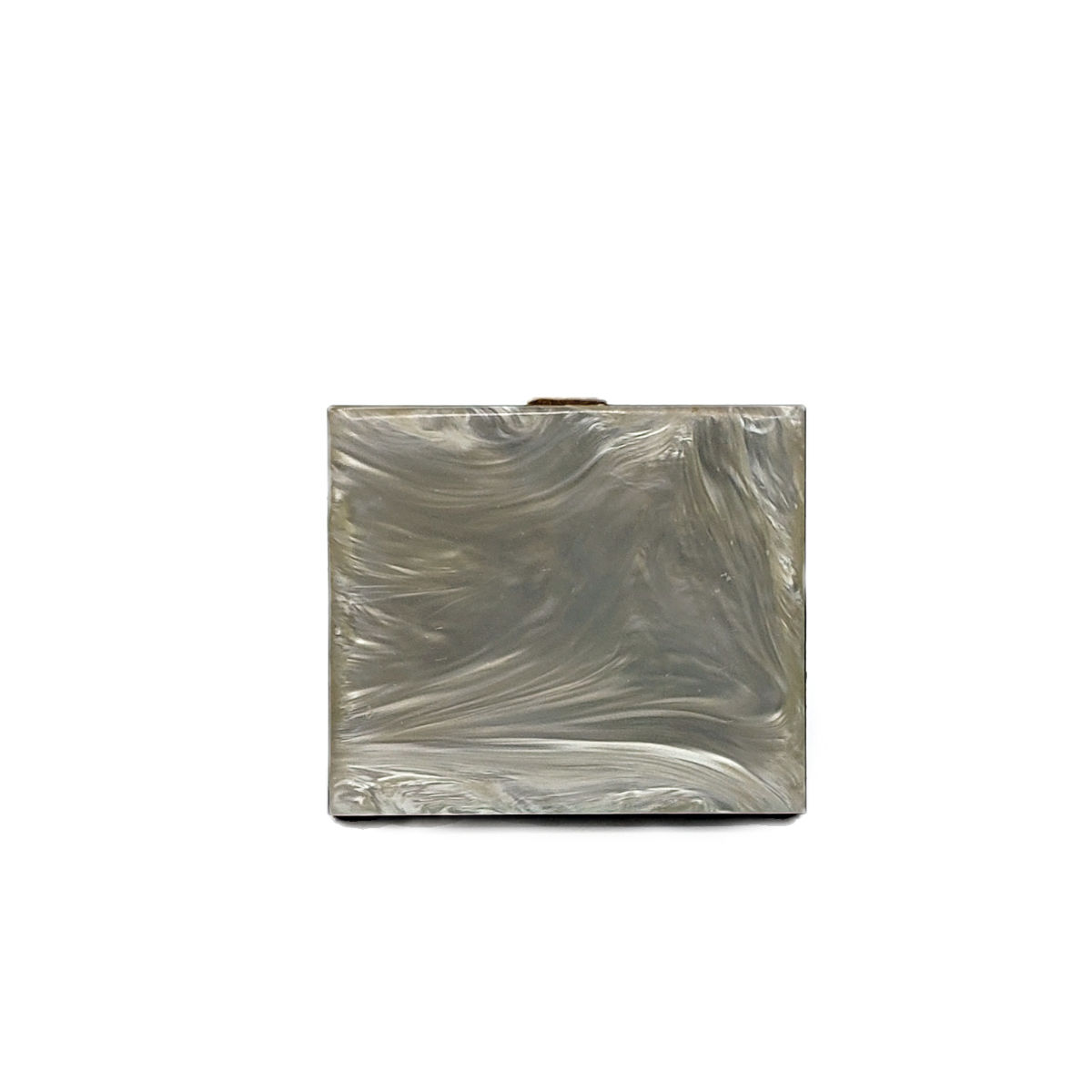 Vintage Square Lucite Compact Gray White Faux Mother of Pearl Swirl Mirror