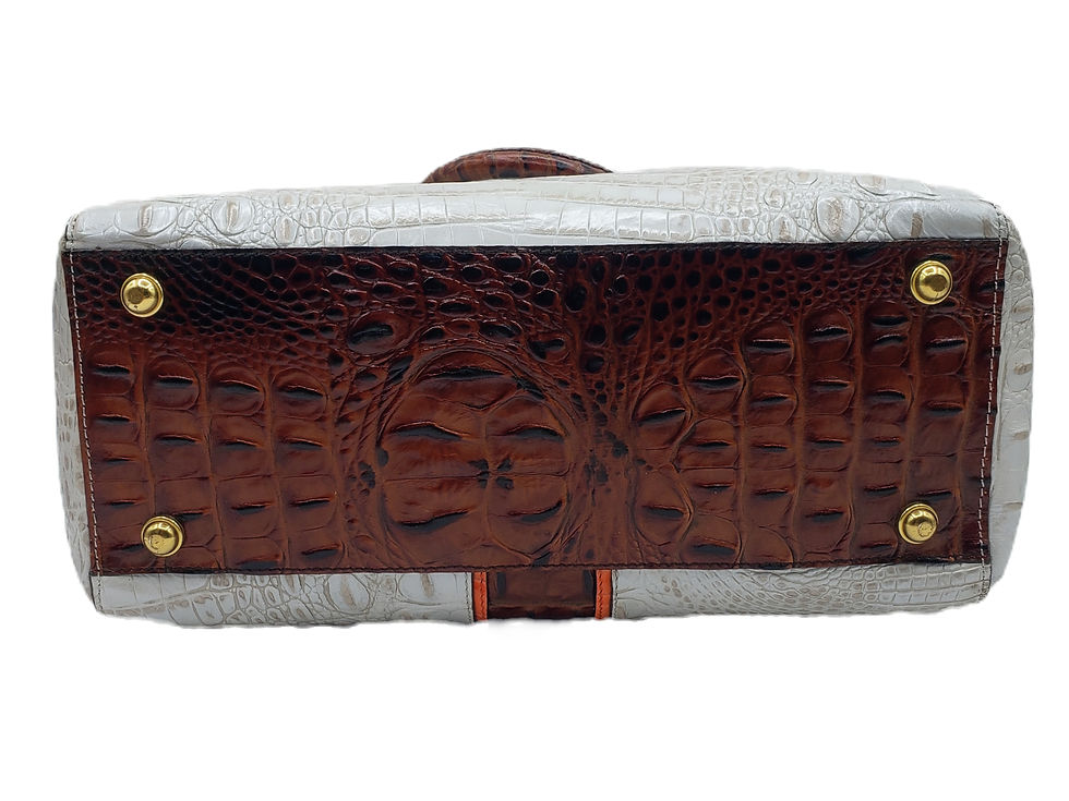 Thumbnail: Brahmin Two-Tone Croc Embossed Satchel bottom view