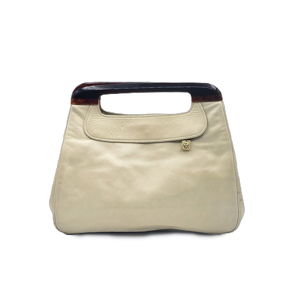 Vintage Anne Klein White Leather Handbag Tortoise Lucite Handle Zip Purse