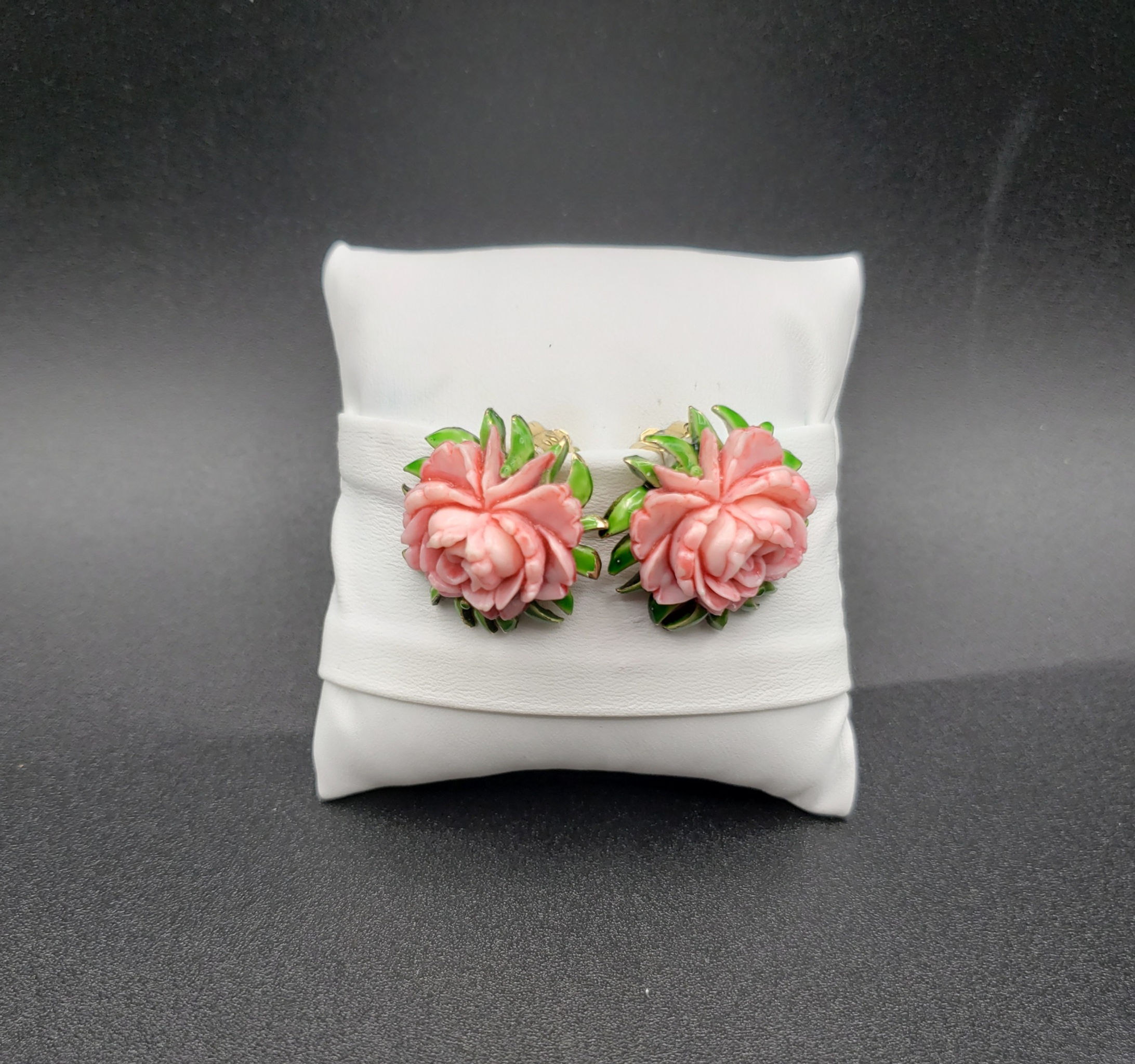 Vintage Pink Rose Ceramic Clip-on Earrings