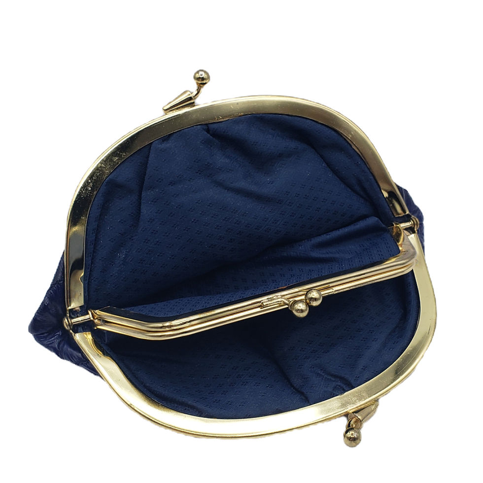 Thumbnail: Vintage Dark Blue Eel Skin Coin Purse Wallet Made in Korea
