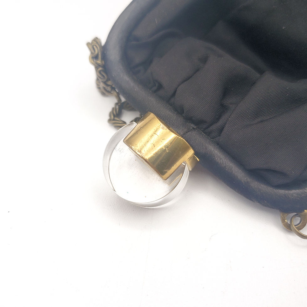 Thumbnail: Vintage Mid Century Black Satin Evening Pouch Bag Clear Lucite Ball Clasp
