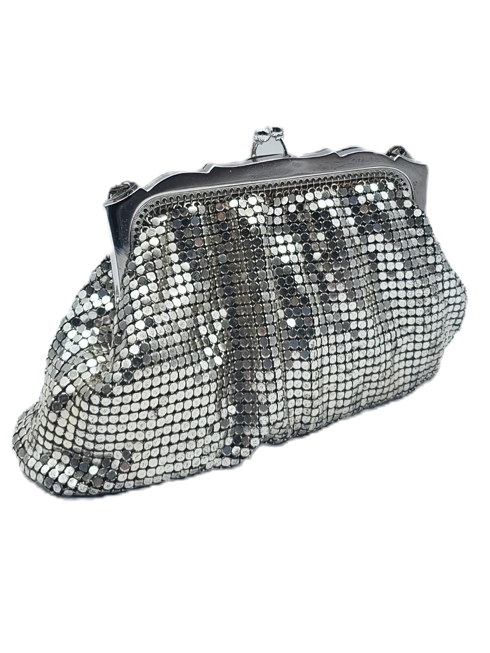 Thumbnail: Vintage Whiting & Davis Mini Silver Mesh Bag close up view