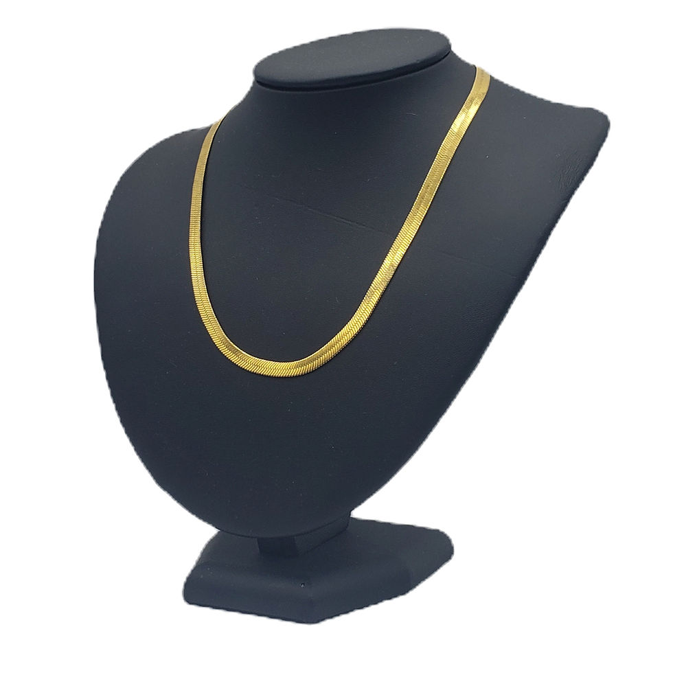 Thumbnail: Vintage Gold Tone Flat Herringbone Chain Statement Necklace