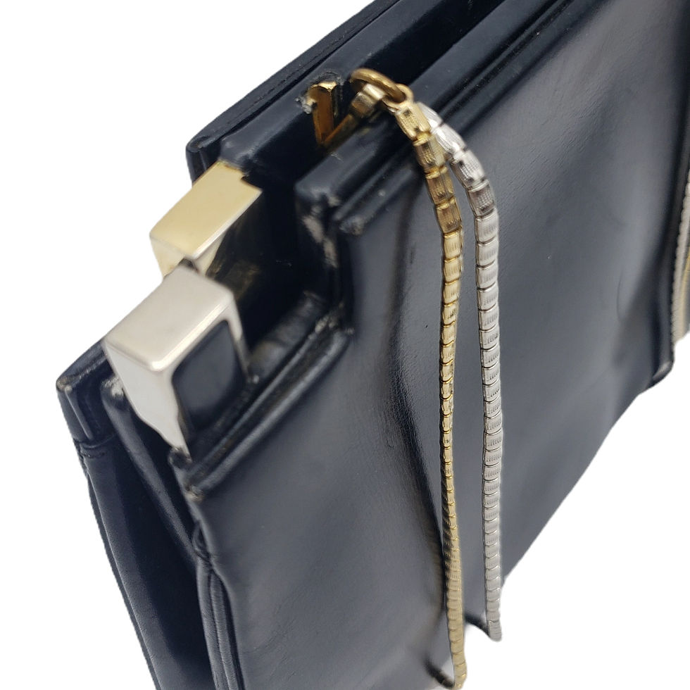 Thumbnail: Vtg Judith Leiber Black Leather Clutch Evening Bag Two Tone Chain