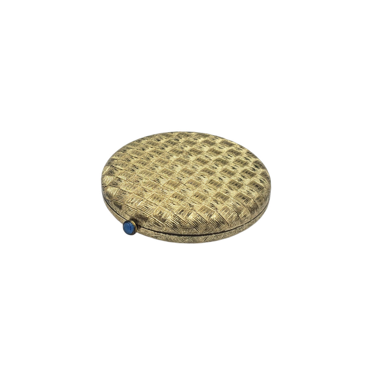 Vintage 1950s Revlon Moon Drops Compact Van Cleef Basketweave Blue Jewel