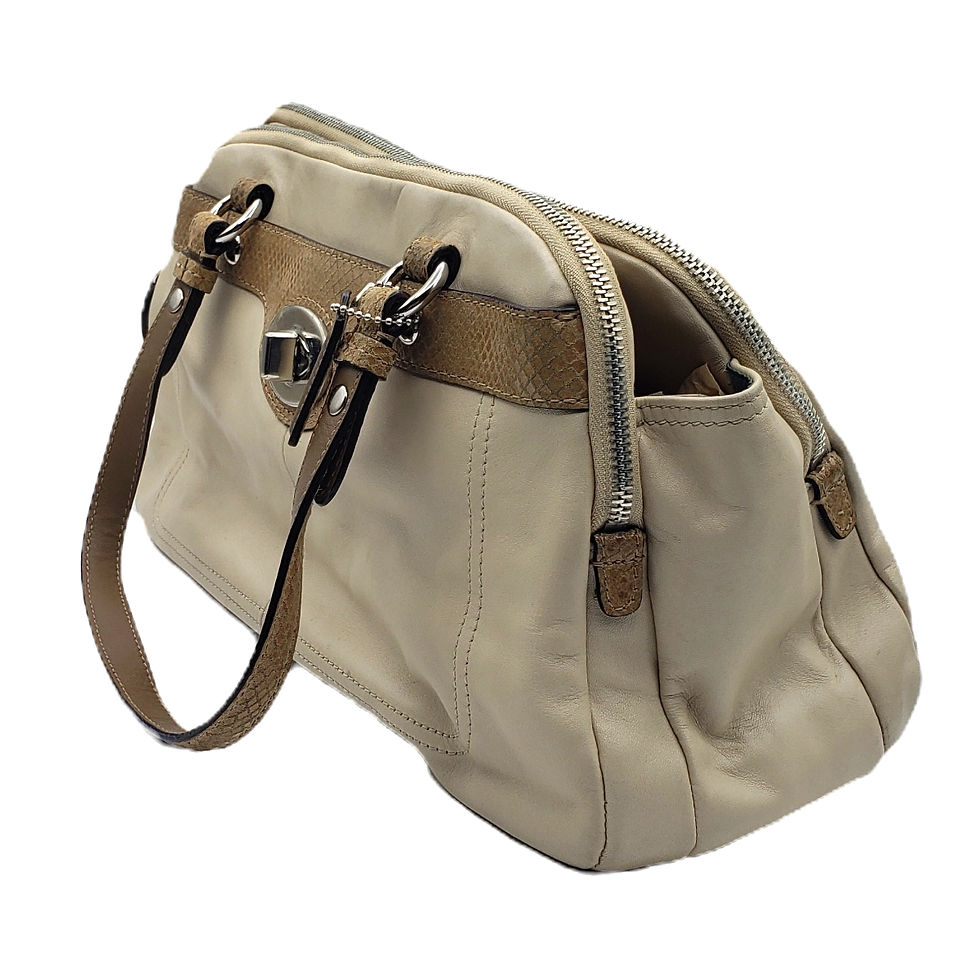 Thumbnail: Vintage Coach Penelope Cream Leather Satchel Python Embossed Trim