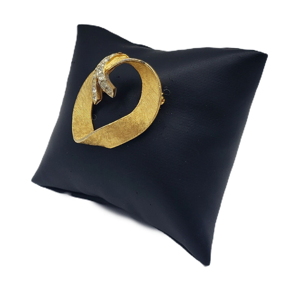 Vintage Mid Century BSK Brushed Gold Tone Rhinestone Swirl Brooch Pin