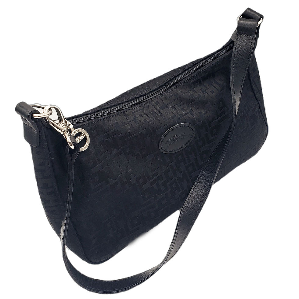 Thumbnail: Longchamp Signature Monogram Jaquard Leather Crescent Black Shoulder Bag