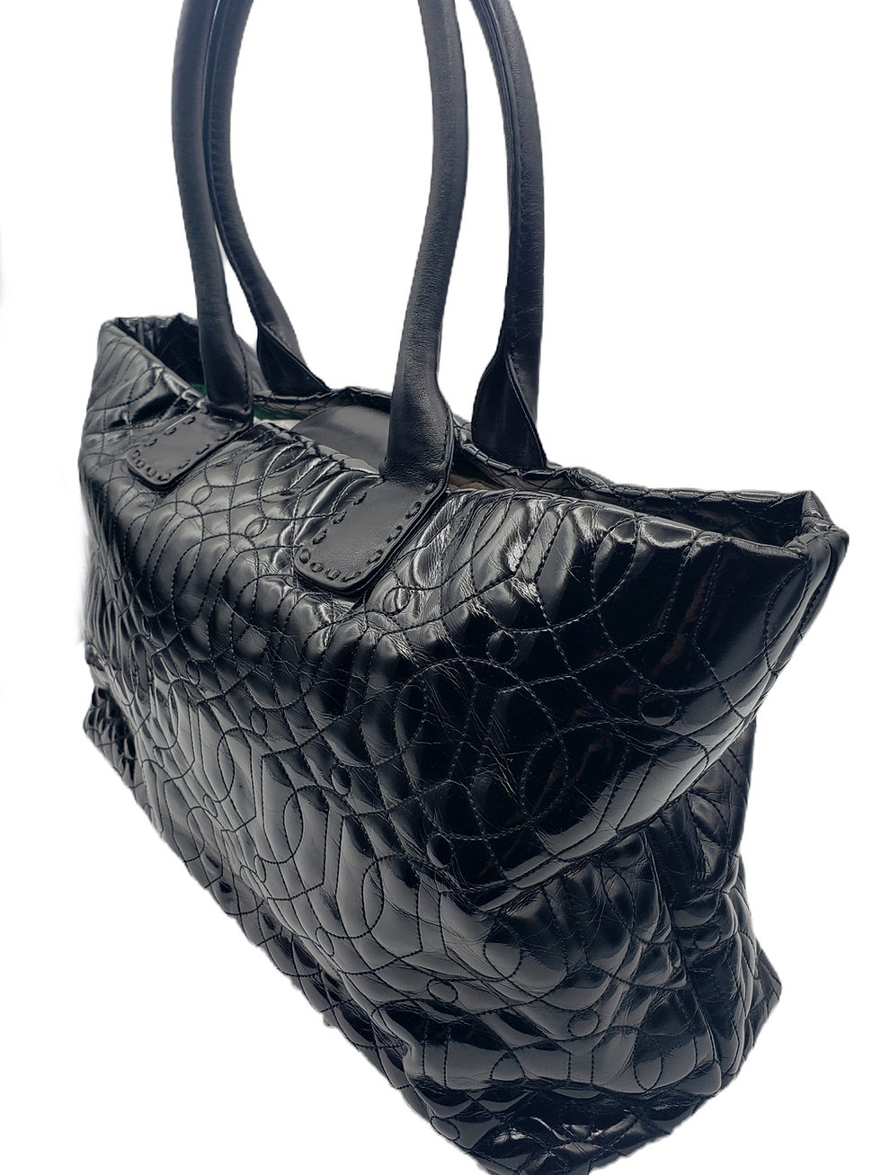 Thumbnail: Donald J.Pliner Black Patent Leather Embossed Tote Bag