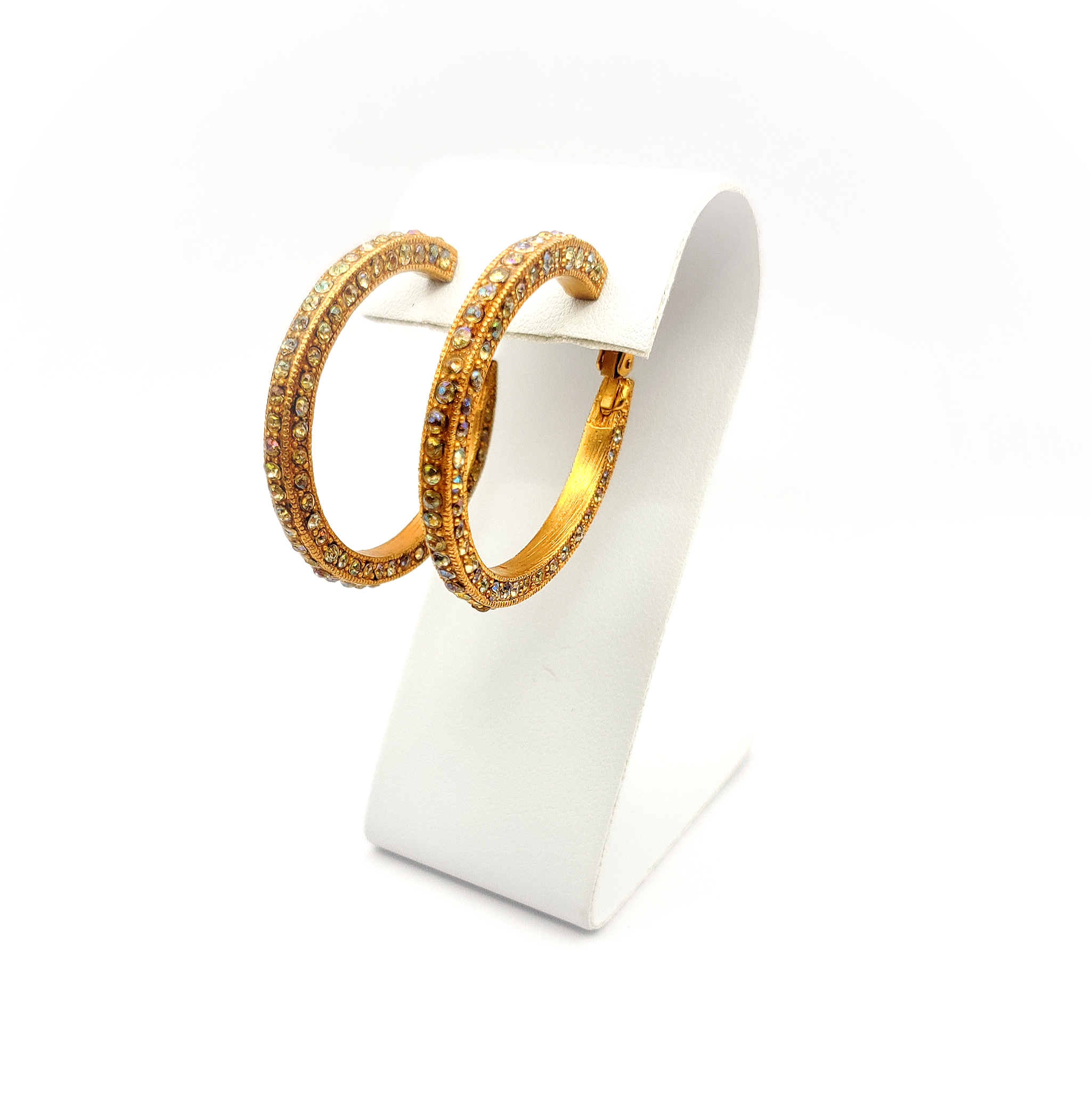 Vintage Gold Rhinestone Hoop Clip Earrings