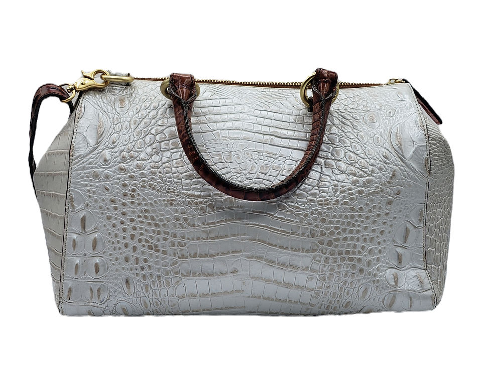 Thumbnail: Brahmin Two-Tone Croc Embossed Satchel back view