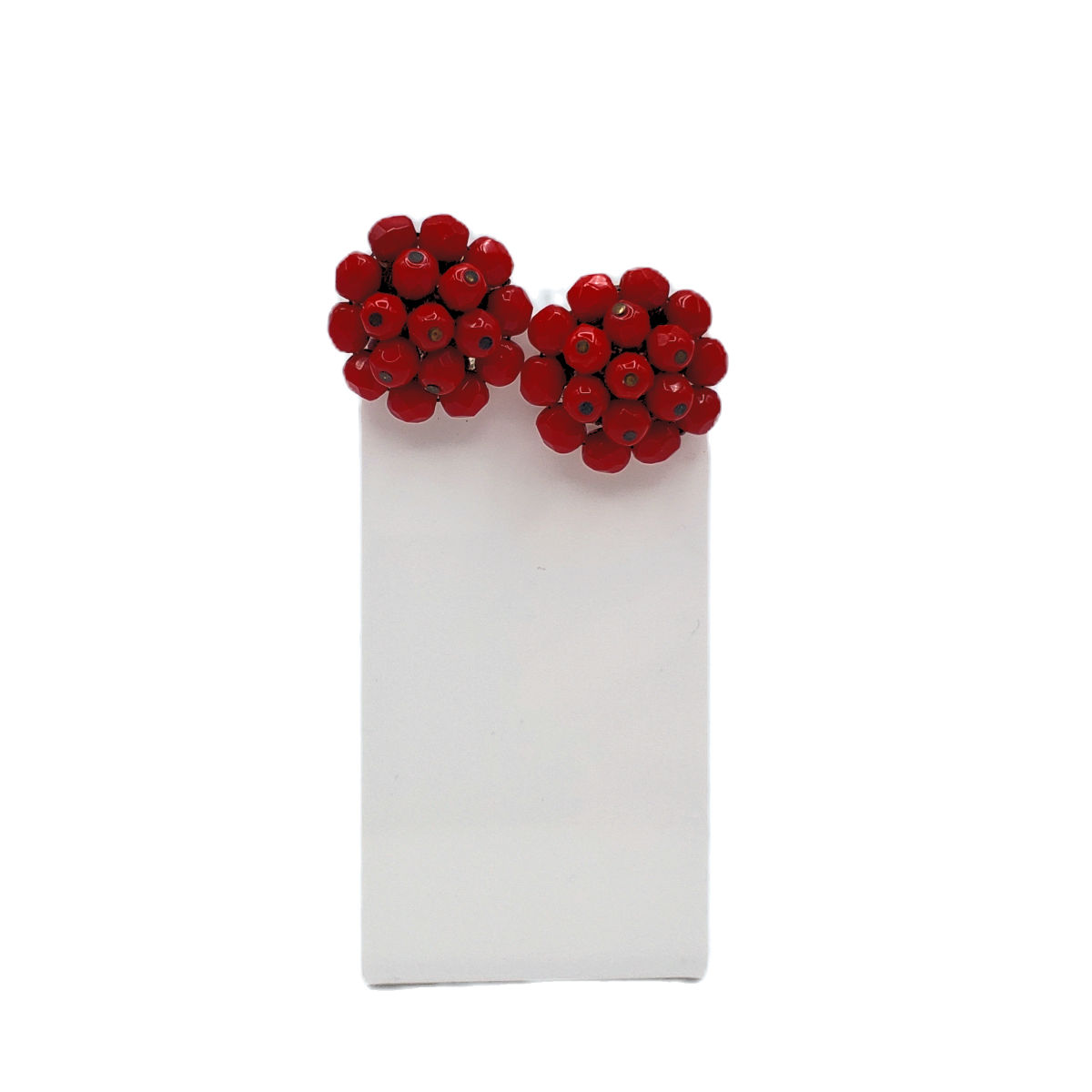 Vtg Laguna Signed Red Beaded Cluster Ball Mid Century Clip On Earrings
