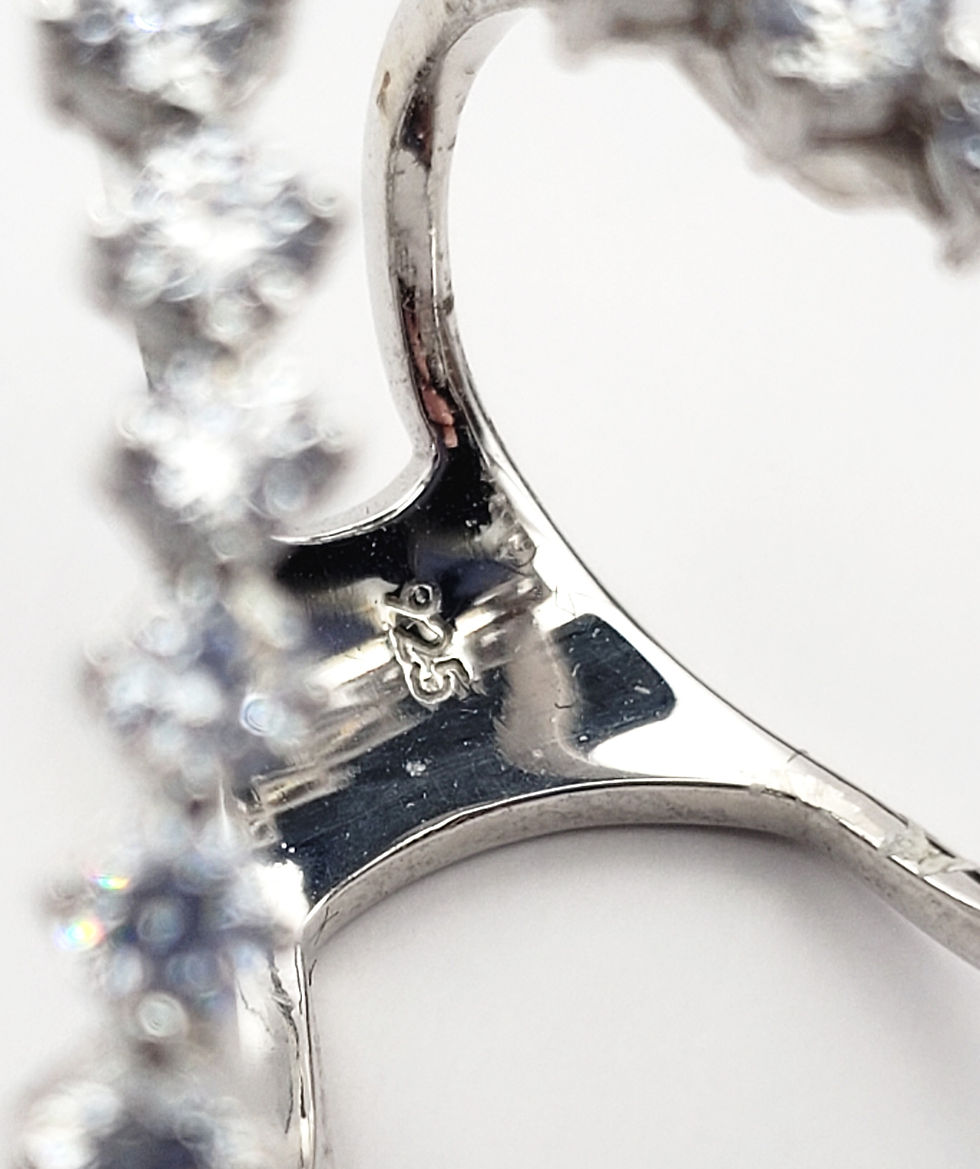 Thumbnail: 925 Silver encrusted with tiny CZ's on Large Tear Drop shape Statement Ring silver marking view