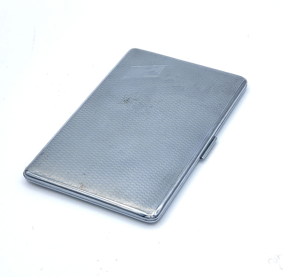 Vintage Har-Bro Metal Cigarette Case, silver metal case made in England top view
