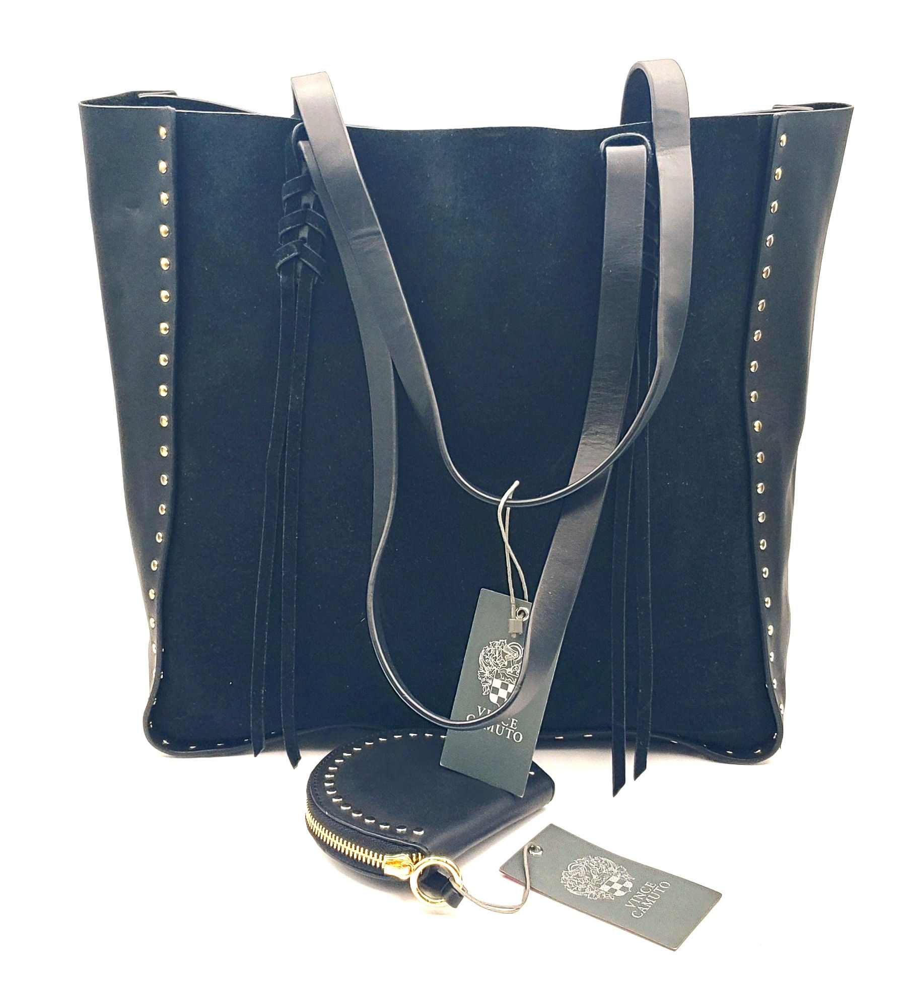 Vince Camuto Enora black suede and leather tote bag with suede body and leather side panels