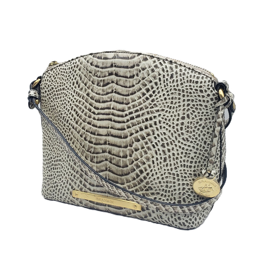 Thumbnail: Brahmin Mini Duxbury Croc Embossed Leather Dome Crossbody Bag White Grey