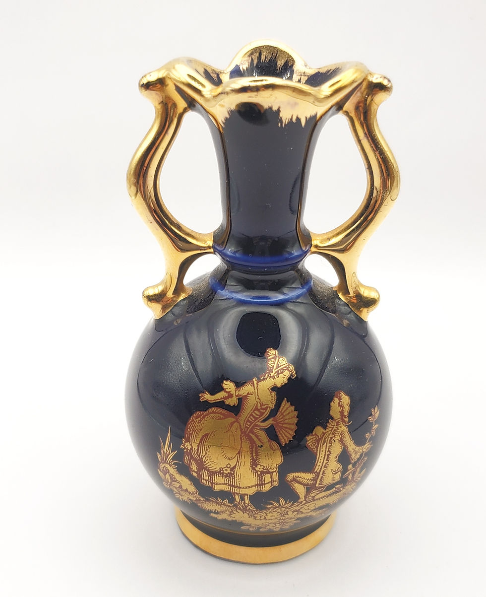 Vitnage Limogoes Porcelain Mini Colbalt Blue Vase Courting Couple