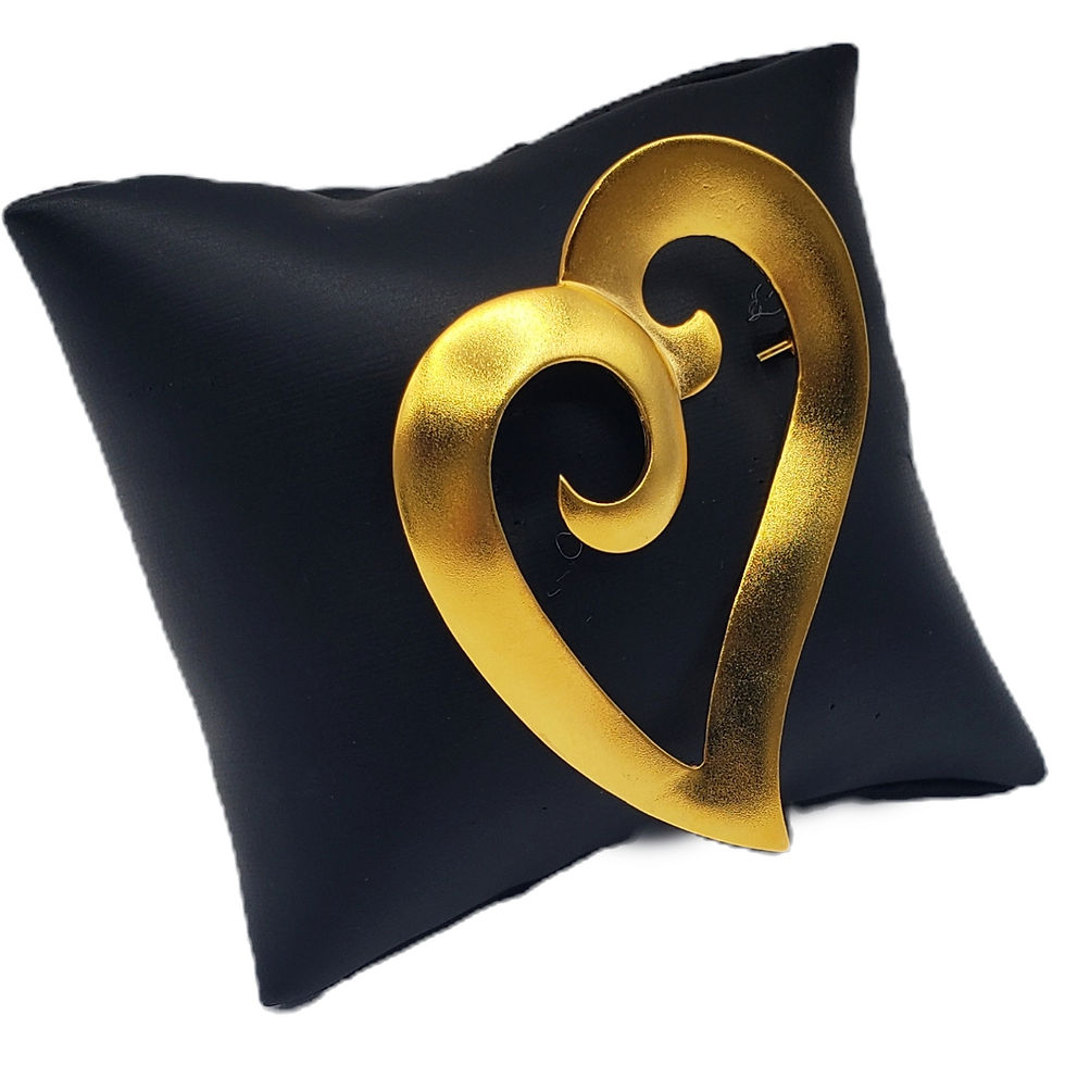 Thumbnail: Vintage Linda Dano Signed Heart Large Matte Gold Swirl Statement Brooch