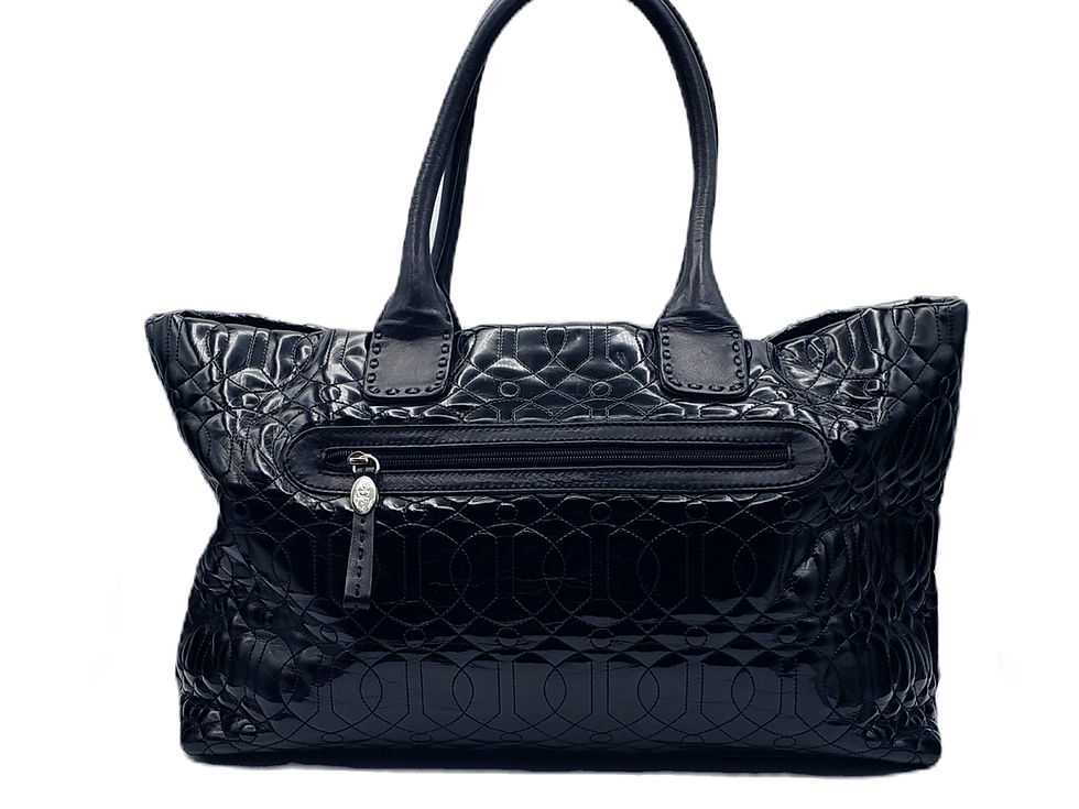 Thumbnail: Donald J.Pliner Black Patent Leather Embossed Tote Bag