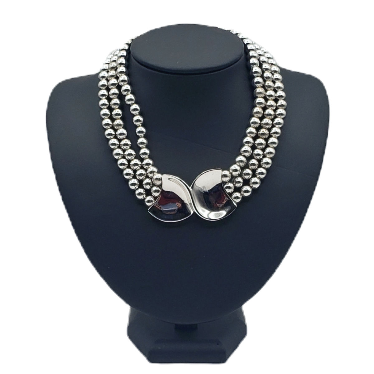 Vintage Napier Tripple Strand Silver Bead Choker Necklace