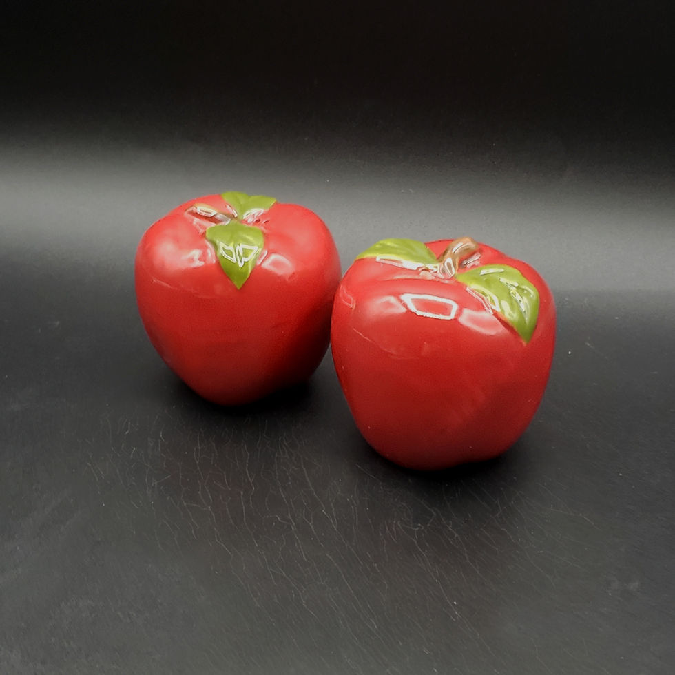 Vintage Red Apple Ceramic Salt and Pepper Shakers Set Mid Century