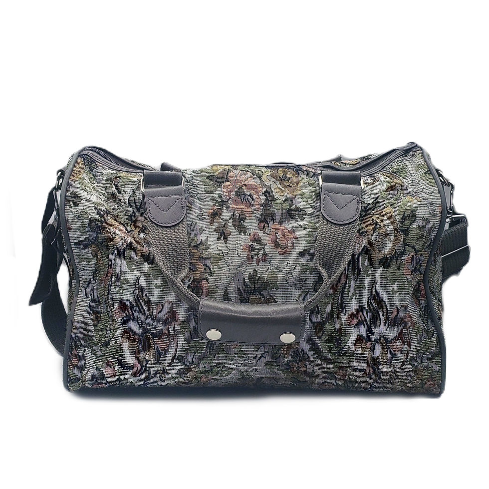 Vintage Jordache Floral Tapestry Duffel Bag 80s 90s Weekender Carry On Gray