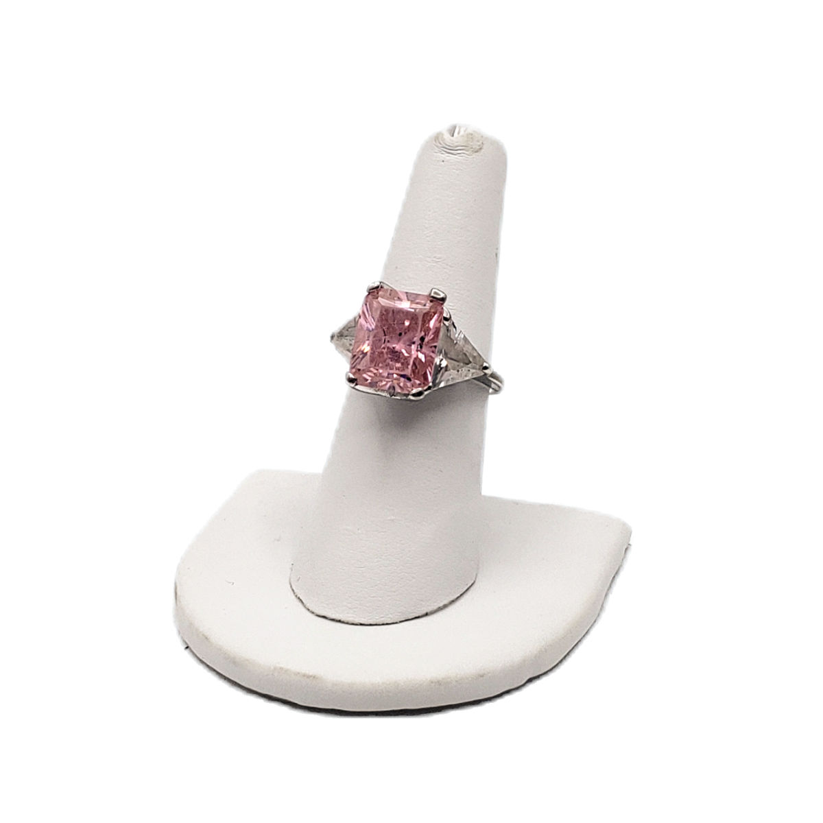 Vintage 925 Sterling Silver Pink Crystal Statement Cocktail Ring