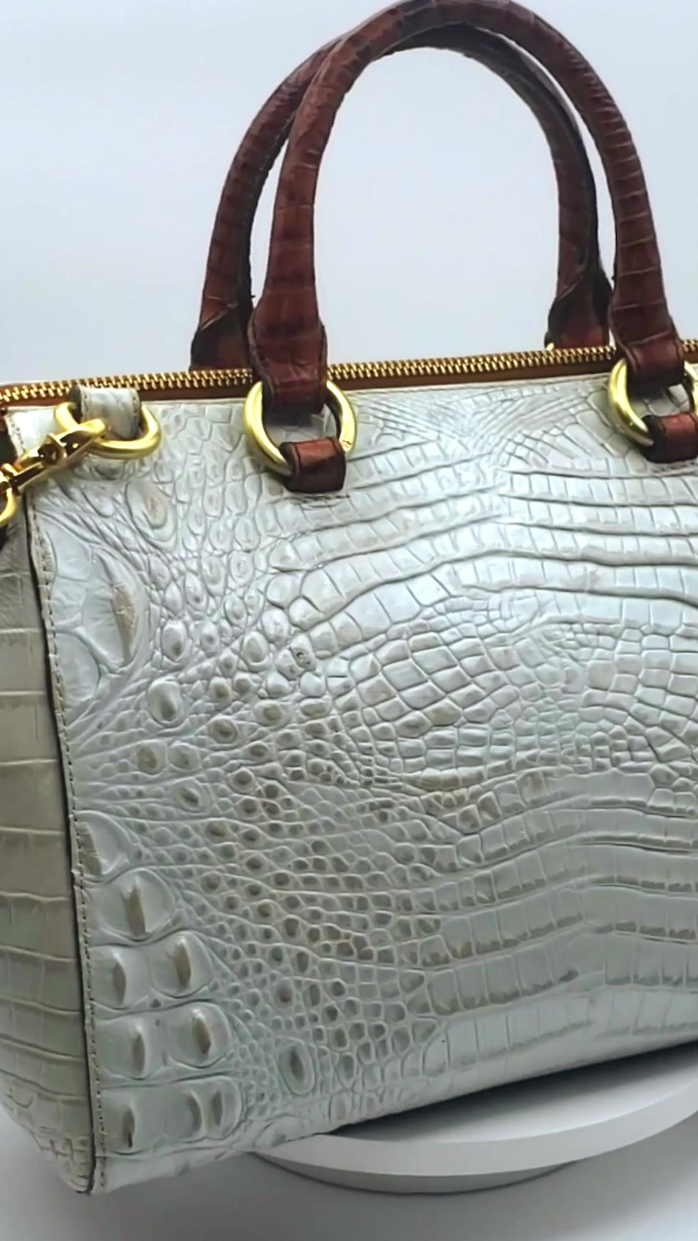 Thumbnail: Brahmin Two-Tone Croc Embossed Satchel product video