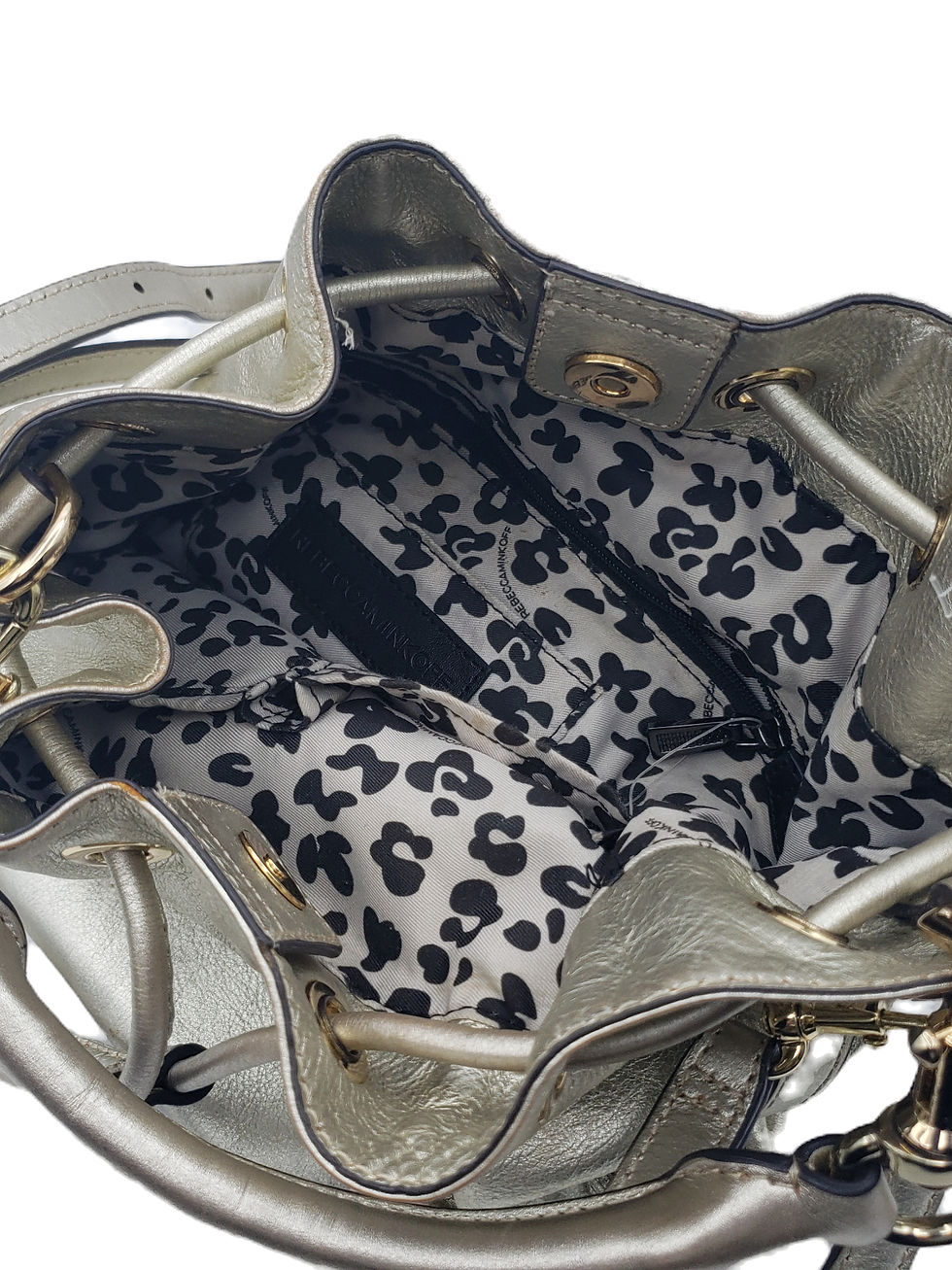 Thumbnail: Rebecca MInkoff  Fiona Silver Bucket Bag inside view