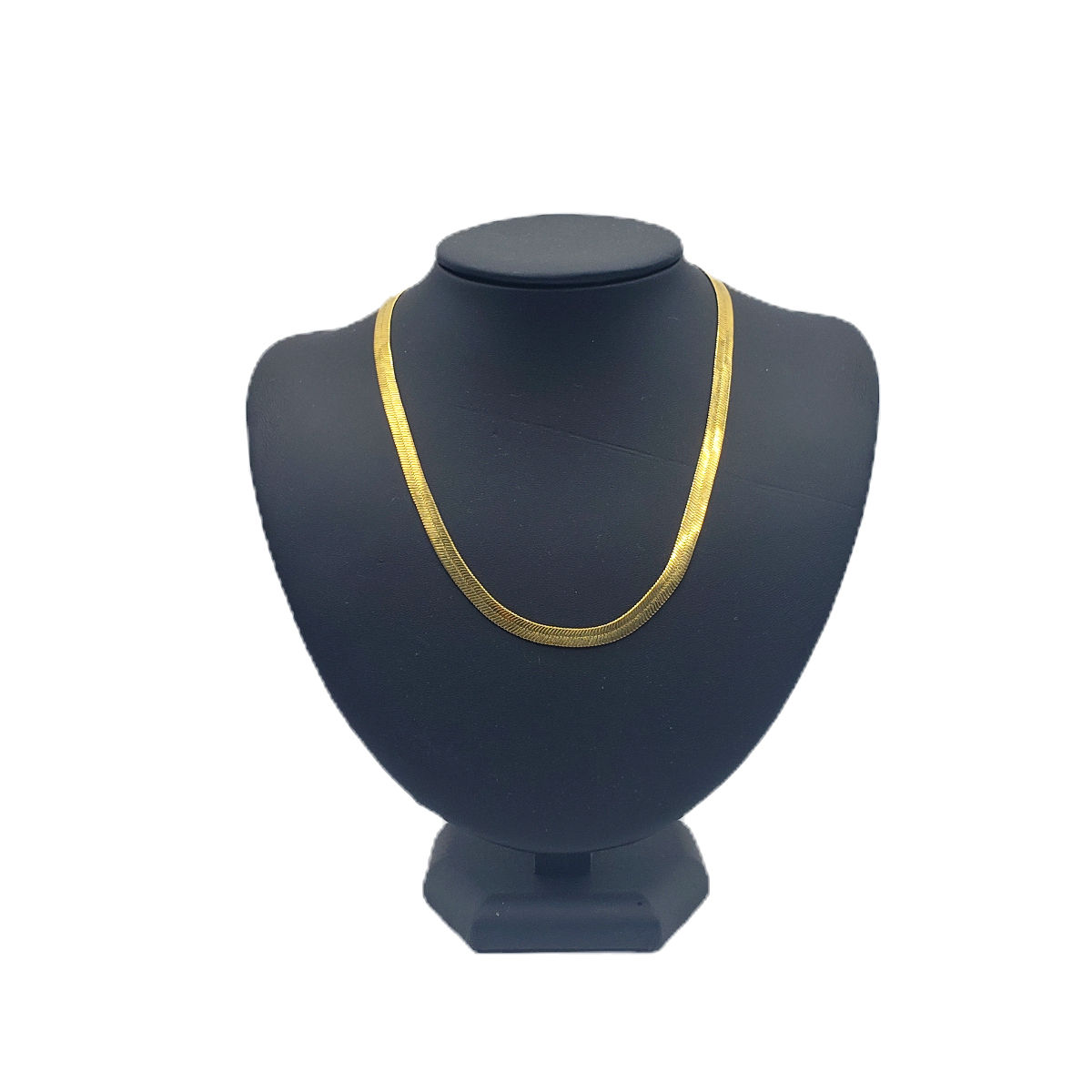 Vintage Gold Tone Flat Herringbone Chain Statement Necklace