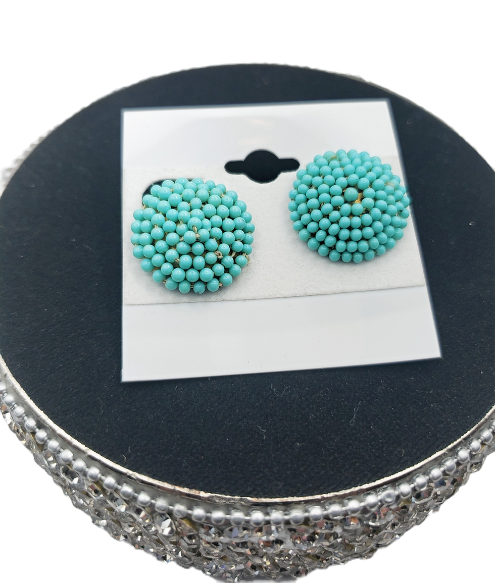 Vintage Turquoise Bead Button Clip On Earrings