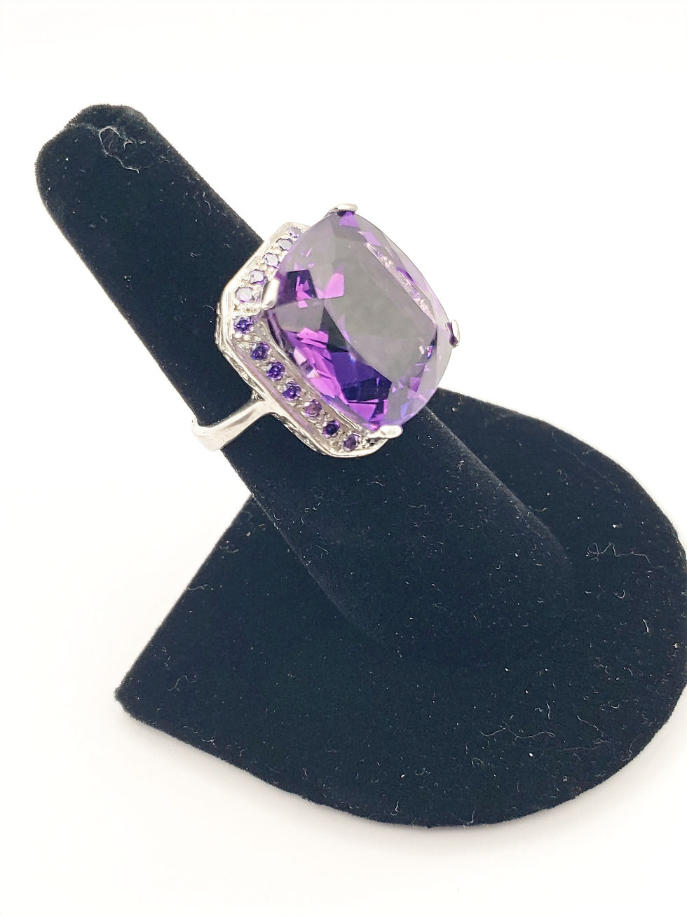 Thumbnail: 925 Silver Large Square Purple Crystal Ring