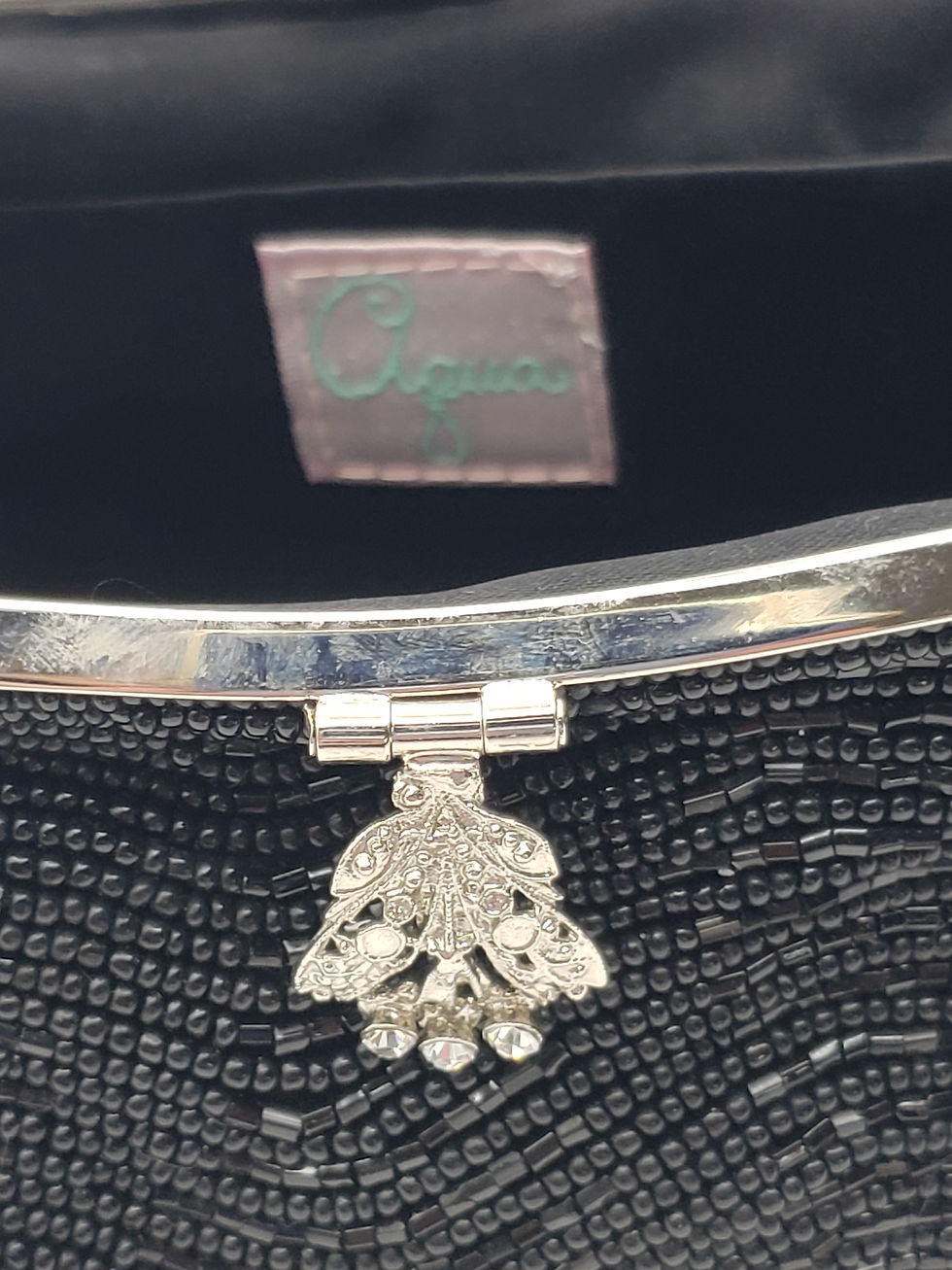 Thumbnail: Vintage Aqua Black Hand Beaded Evening Bag