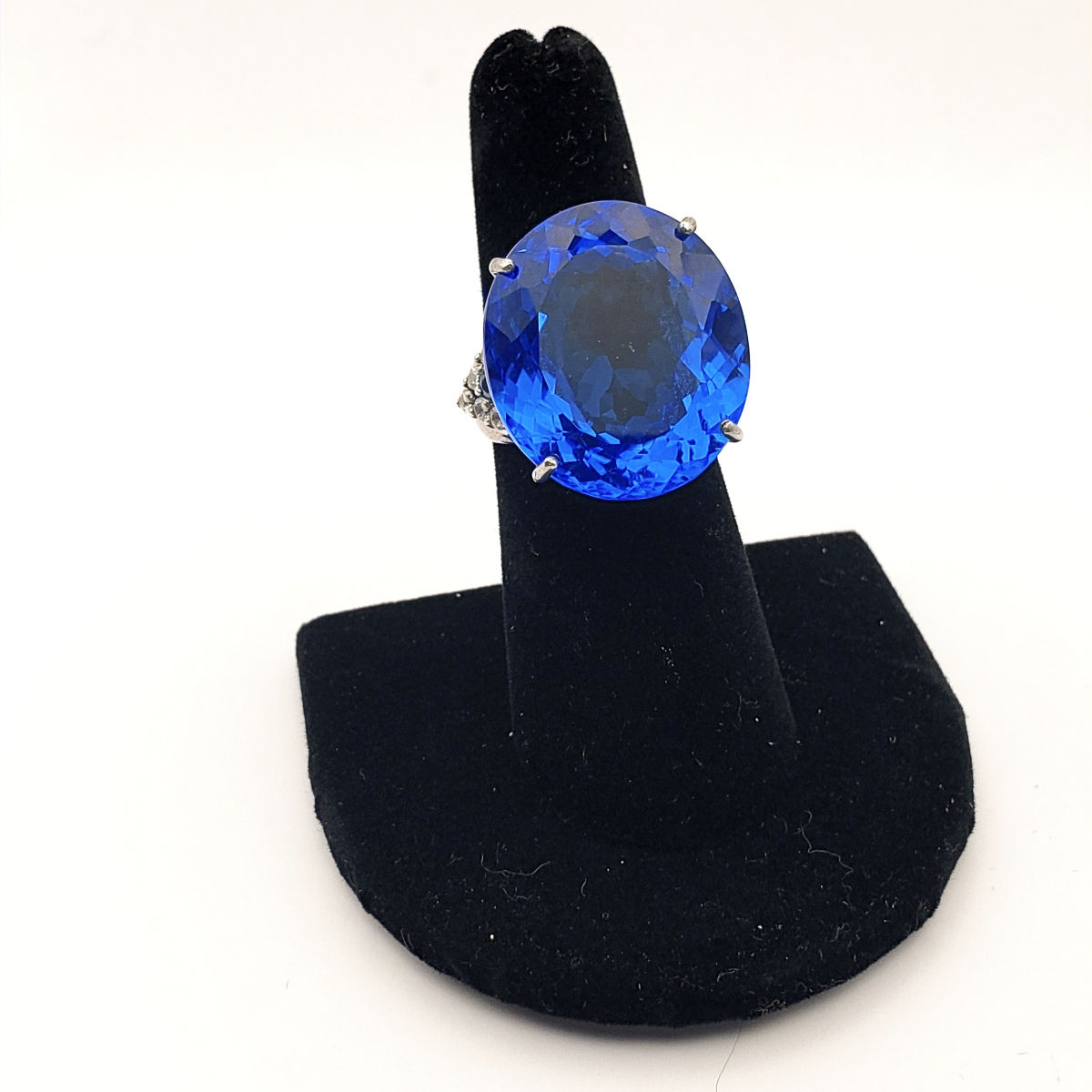 Large Blue Crystal 925 Sterling Ring