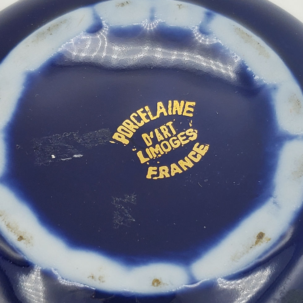 Thumbnail: Vintage Limoges France Porcelain Cobalt Blue Gold Fragonard Trinket Box