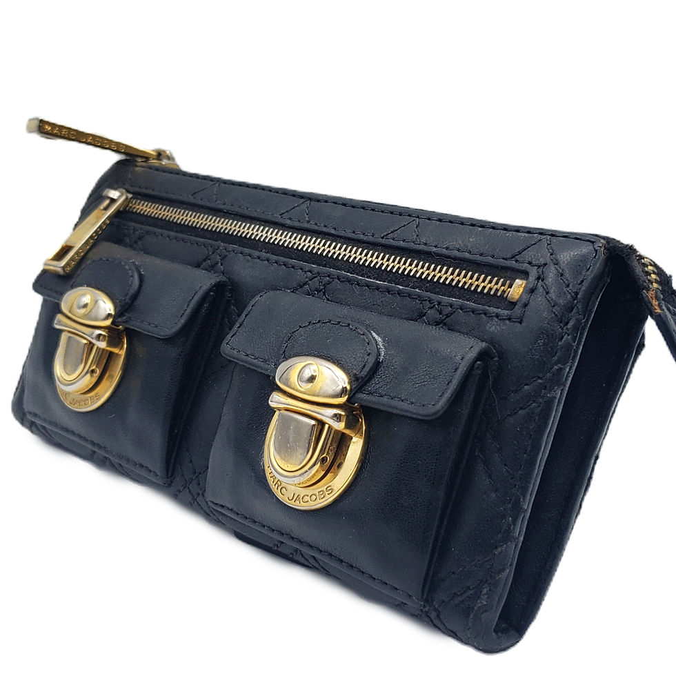 Thumbnail: Vtg NWOT Marx Jacobs Black Quilted Black Leather Continental Wallet Clutch